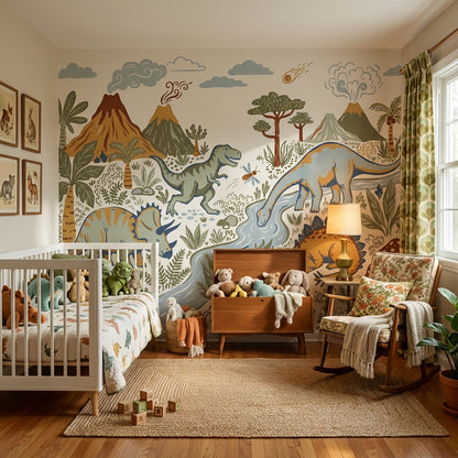 Dinosaurs Wallpaper Prehistoric Volcano Wall Mural