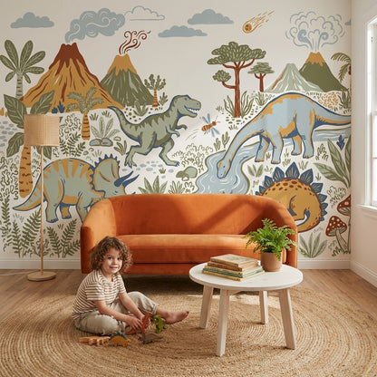 Dinosaurs Wallpaper Prehistoric Volcano Wall Mural