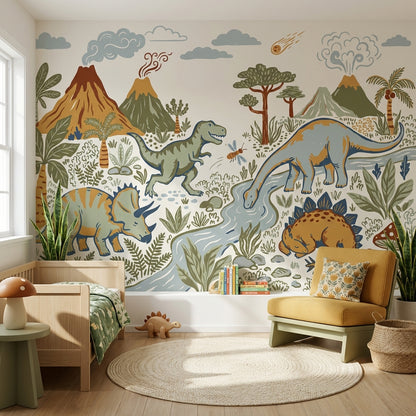 Dinosaurs Wallpaper Prehistoric Volcano Wall Mural