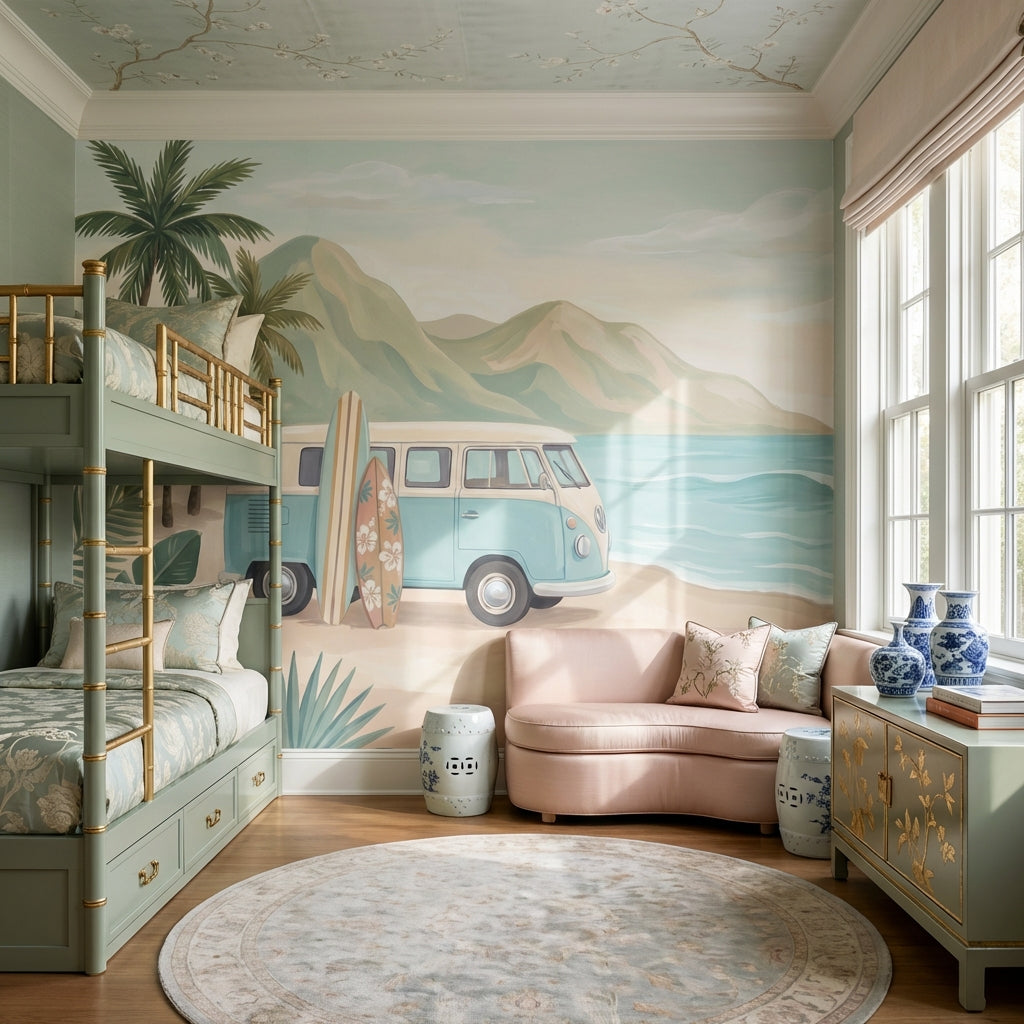 Cloudy Sky Wallpaper Retro Beach Wall Mural