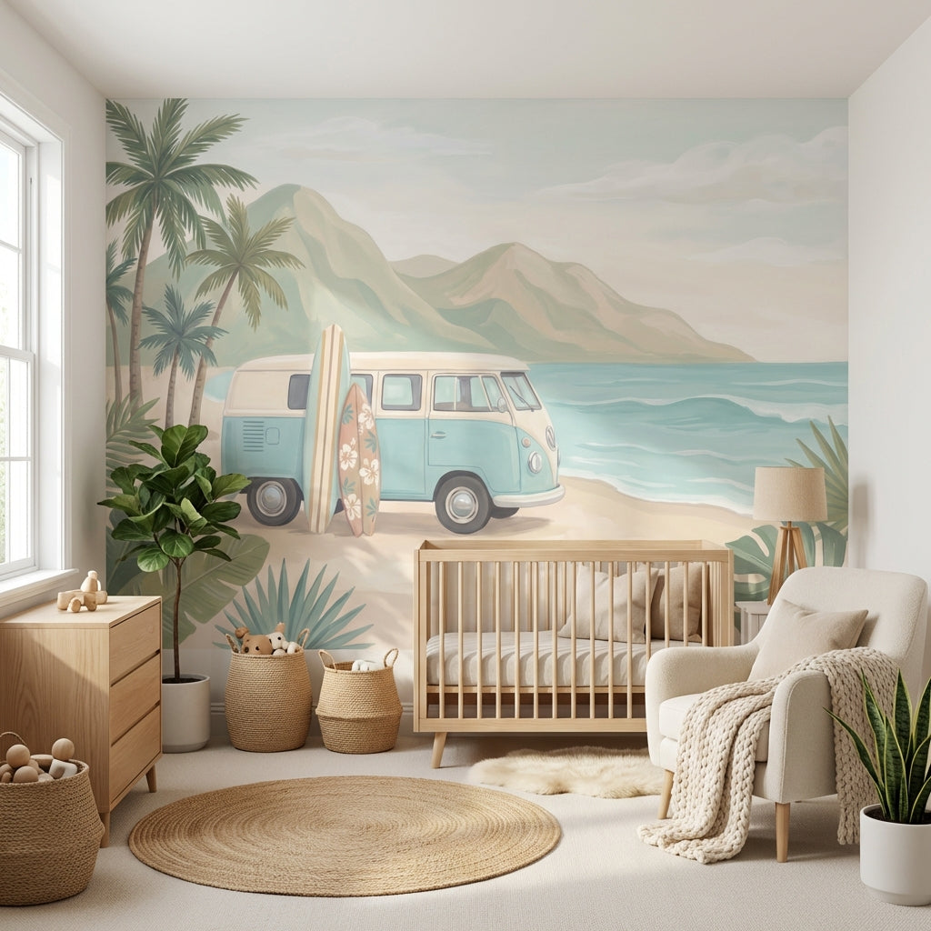 Cloudy Sky Wallpaper Retro Beach Wall Mural