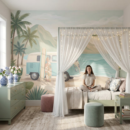 Cloudy Sky Wallpaper Retro Beach Wall Mural