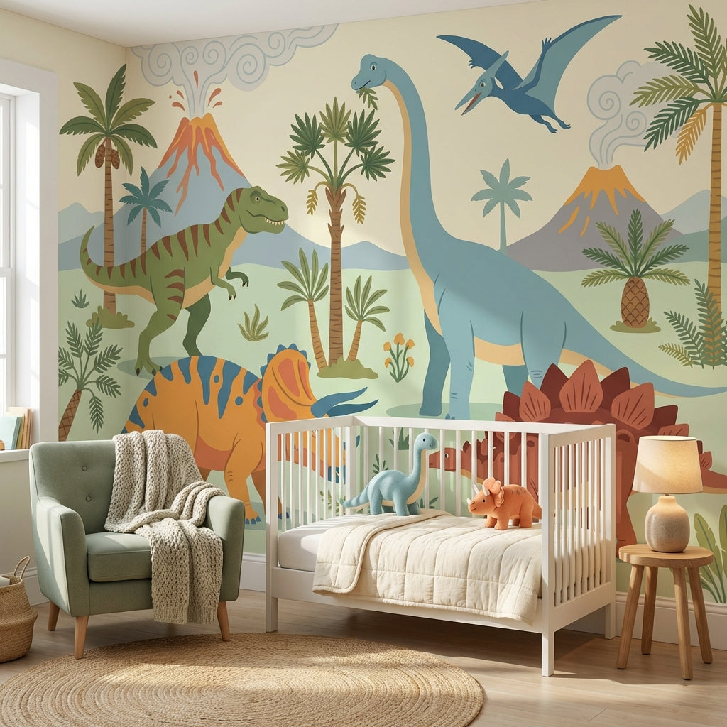 Dinosaur Adventure Wallpaper Prehistoric Volcano Wall Mural