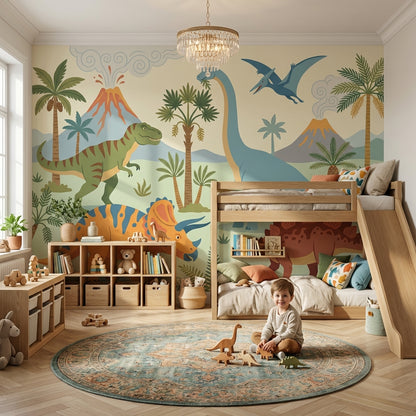 Dinosaur Adventure Wallpaper Prehistoric Volcano Wall Mural