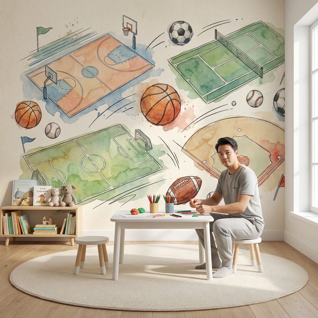 Sports Illustration Wallpaper Watercolor Abstract Wall Mural