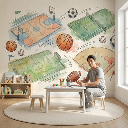 Sports Illustration Wallpaper Watercolor Abstract Wall Mural