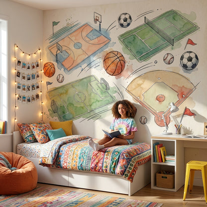 Sports Illustration Wallpaper Watercolor Abstract Wall Mural