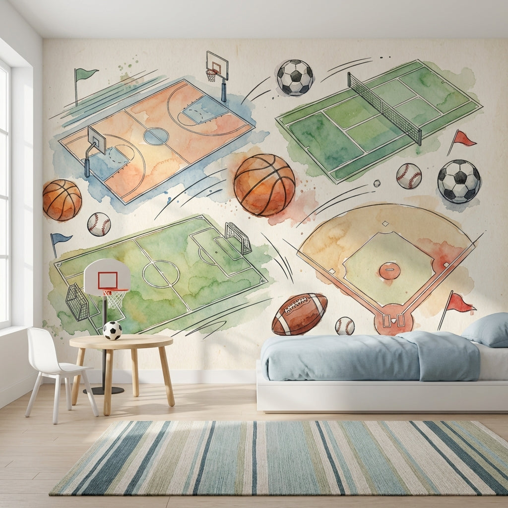 Sports Illustration Wallpaper Watercolor Abstract Wall Mural