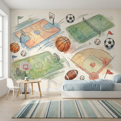 Sports Illustration Wallpaper Watercolor Abstract Wall Mural