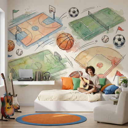 Sports Illustration Wallpaper Watercolor Abstract Wall Mural