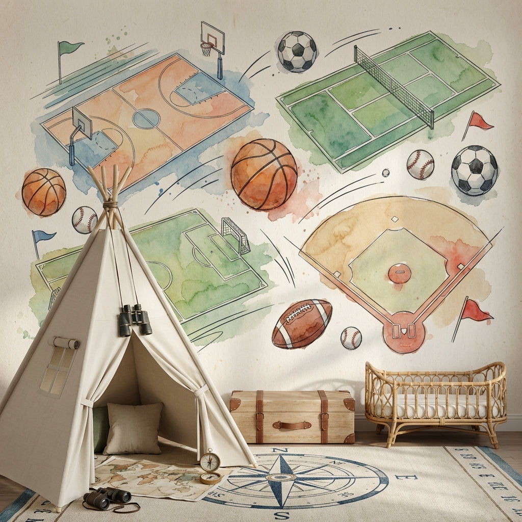 Sports Illustration Wallpaper Watercolor Abstract Wall Mural