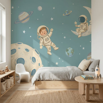 Space Wallpaper Astronauts Moon Wall Mural