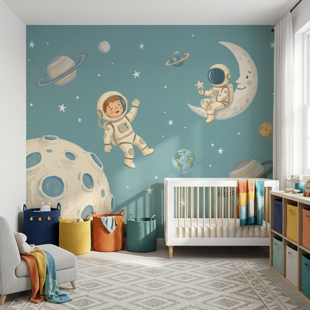 Space Wallpaper Astronauts Moon Wall Mural