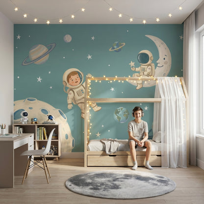 Space Wallpaper Astronauts Moon Wall Mural