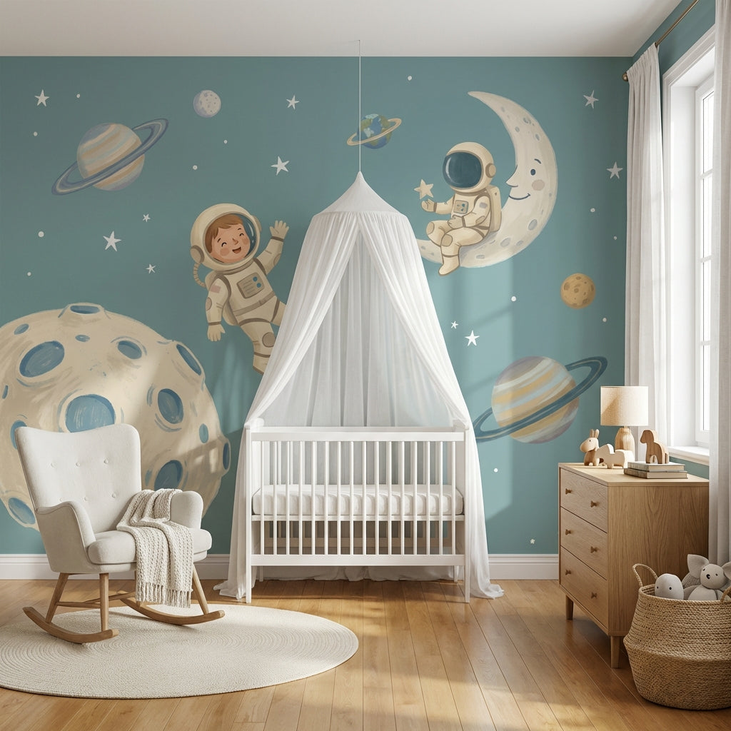 Space Wallpaper Astronauts Moon Wall Mural