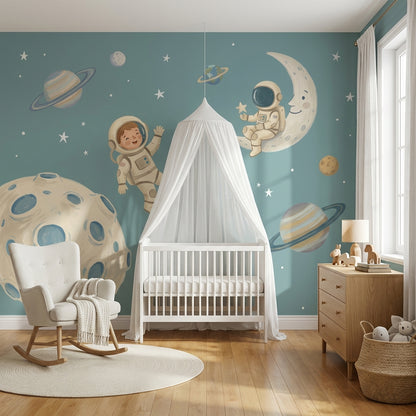 Space Wallpaper Astronauts Moon Wall Mural