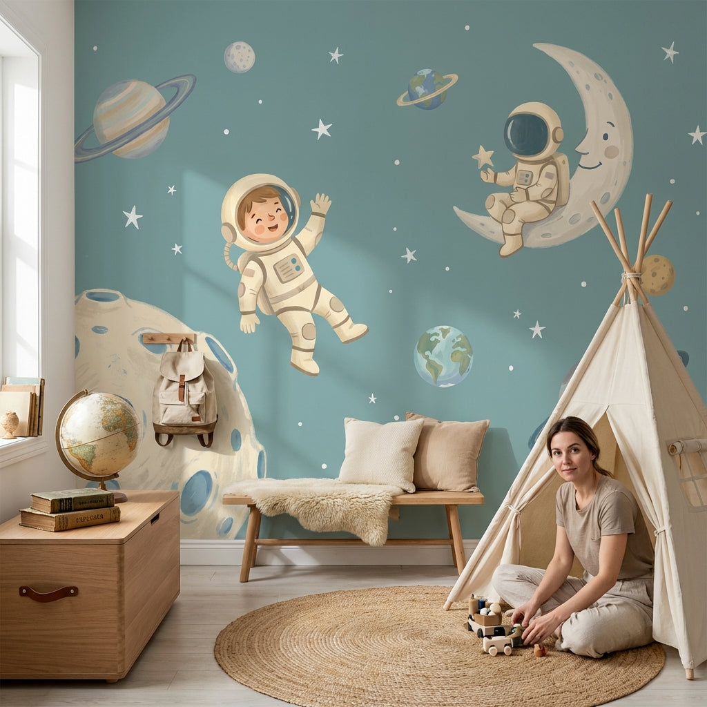 Space Wallpaper Astronauts Moon Wall Mural