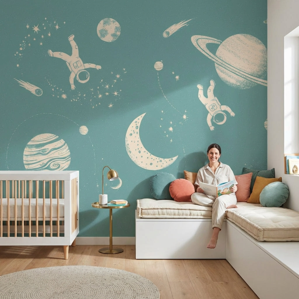 Space Wallpaper Astronauts Whimsical Wall Mural