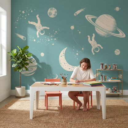 Space Wallpaper Astronauts Whimsical Wall Mural