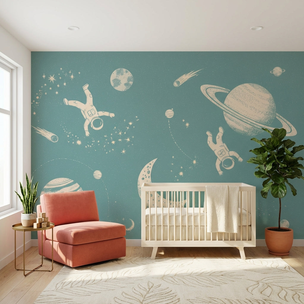 Space Wallpaper Astronauts Whimsical Wall Mural