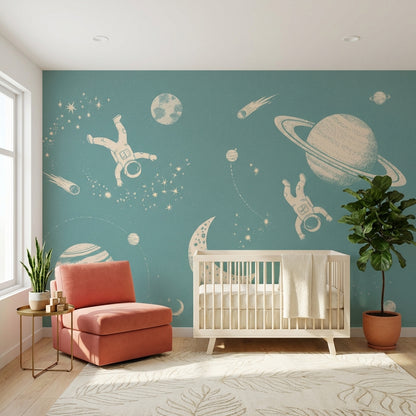 Space Wallpaper Astronauts Whimsical Wall Mural