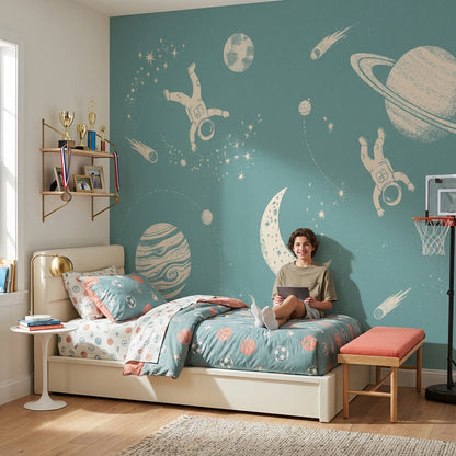 Space Wallpaper Astronauts Whimsical Wall Mural