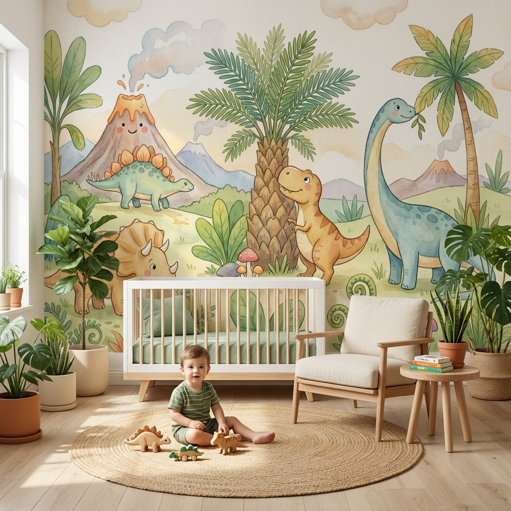 Shades Of Green Wallpaper Dinosaurs Tropical Wall Mural