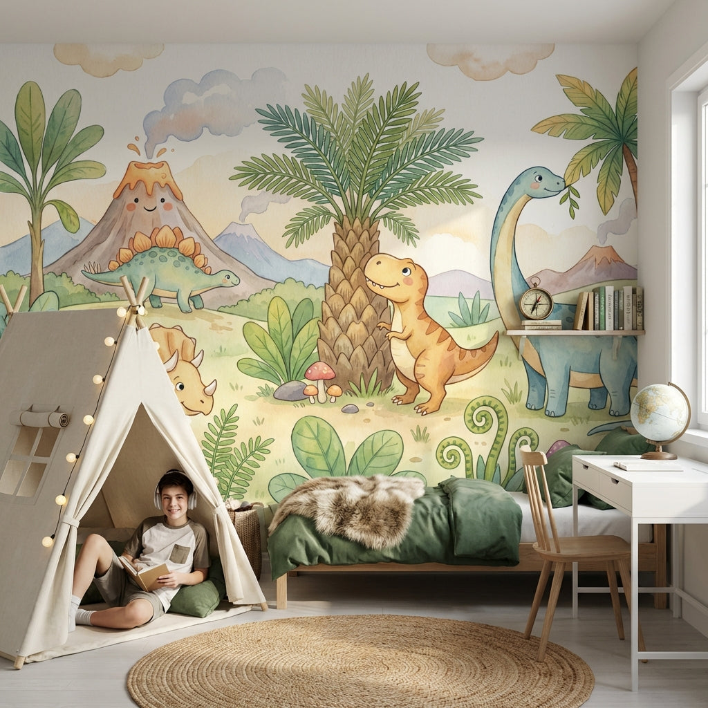 Shades Of Green Wallpaper Dinosaurs Tropical Wall Mural