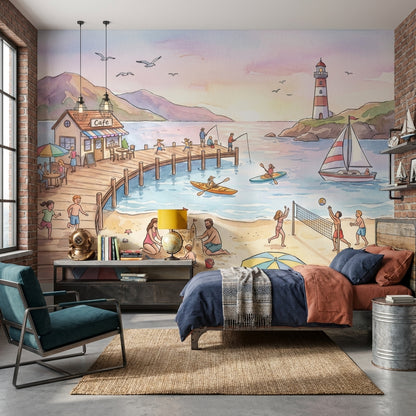 Beach Wallpaper Lighthouse Pier Removable Wall Decor
