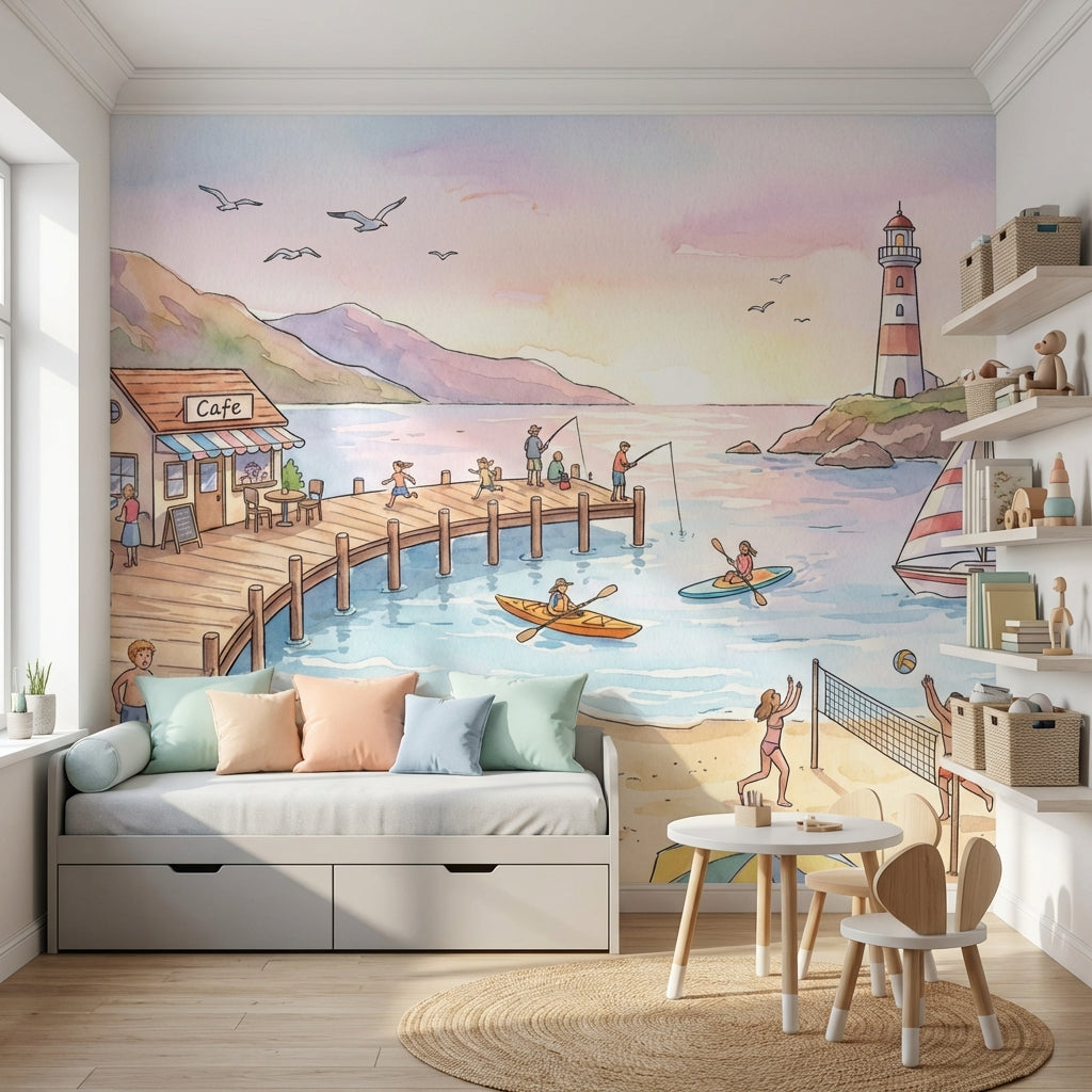 Beach Wallpaper Lighthouse Pier Removable Wall Decor