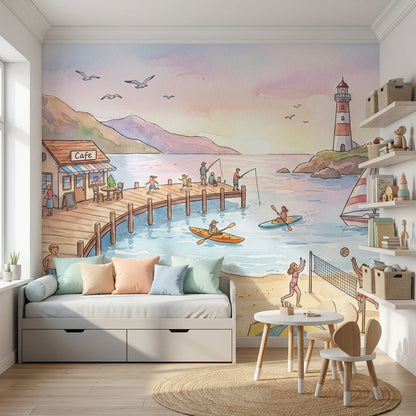 Beach Wallpaper Lighthouse Pier Removable Wall Decor