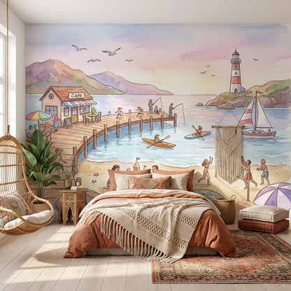 Beach Wallpaper Lighthouse Pier Removable Wall Decor