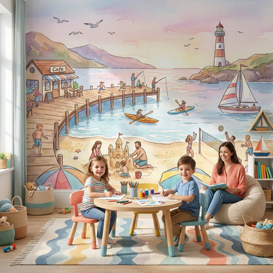 Beach Wallpaper Lighthouse Pier Removable Wall Decor