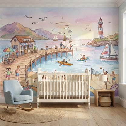 Beach Wallpaper Lighthouse Pier Removable Wall Decor