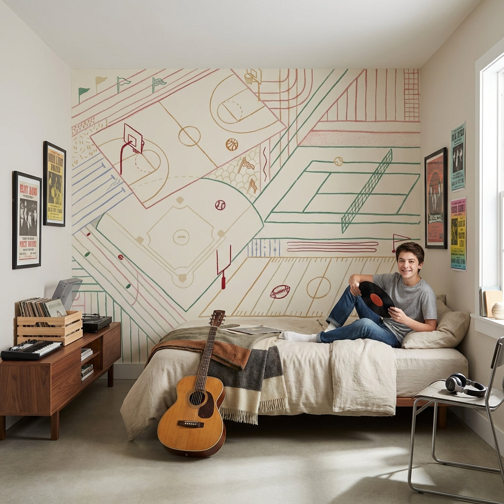 Geometric Sports Wallpaper Modern Abstract Wall Mural