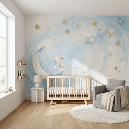 Watercolor Moon Wallpaper Dreamy Stars Wall Mural