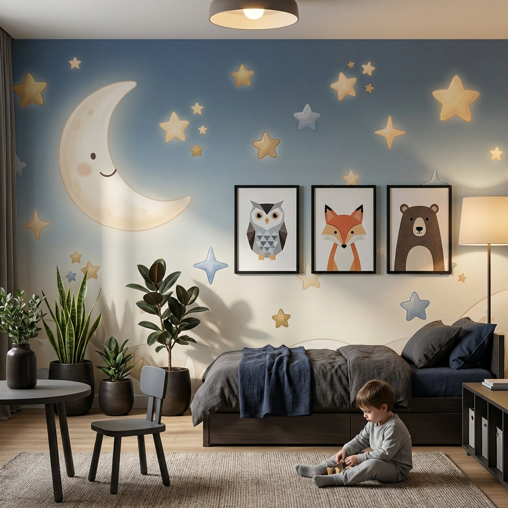 Moon Wallpaper Stars Whimsical Wall Decor
