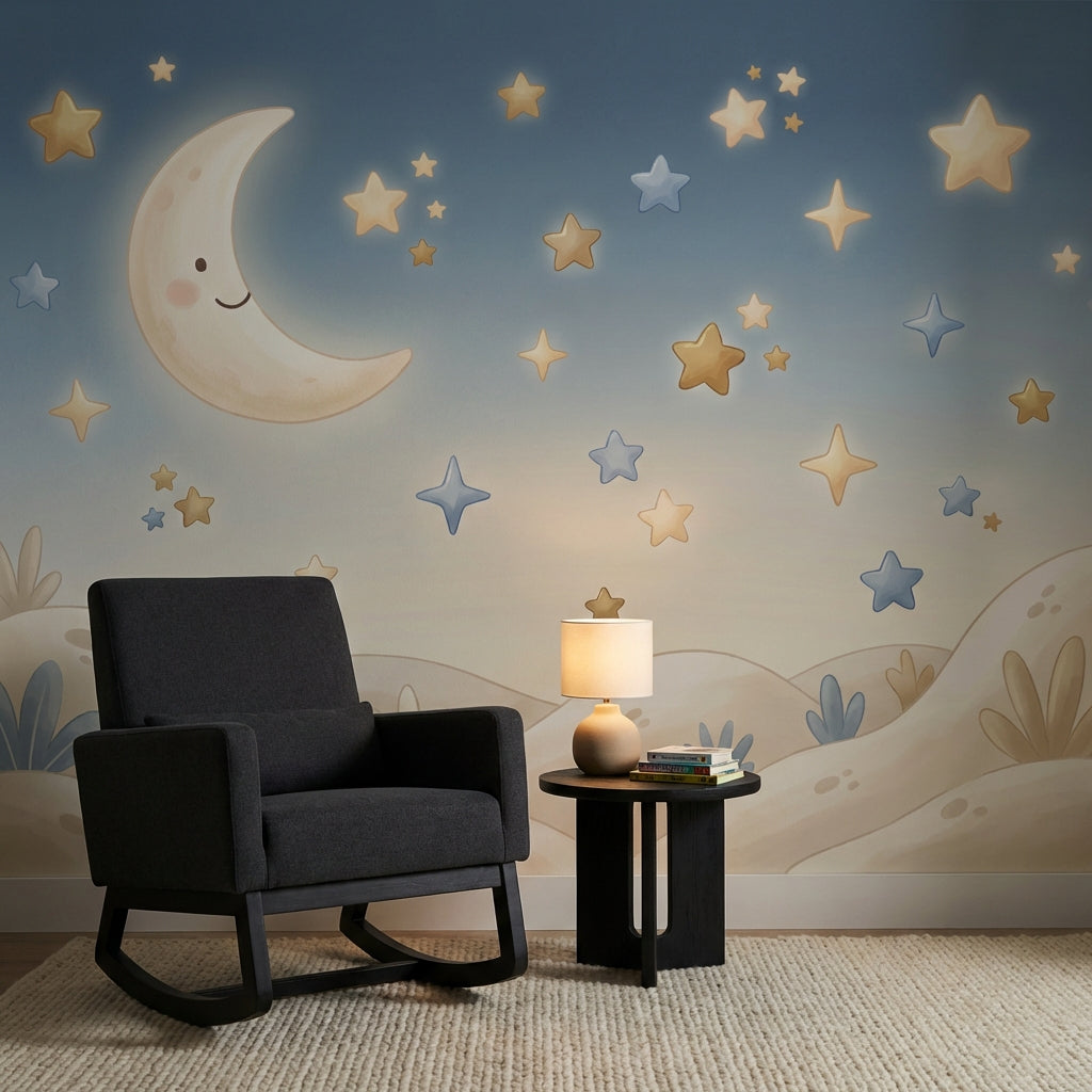 Moon Wallpaper Stars Whimsical Wall Decor