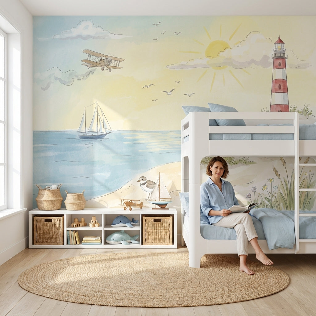 Coastal Wallpaper Lighthouse Sunny Wall Mural
