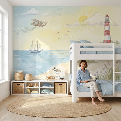 Coastal Wallpaper Lighthouse Sunny Wall Mural