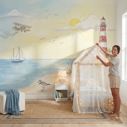 Coastal Wallpaper Lighthouse Sunny Wall Mural