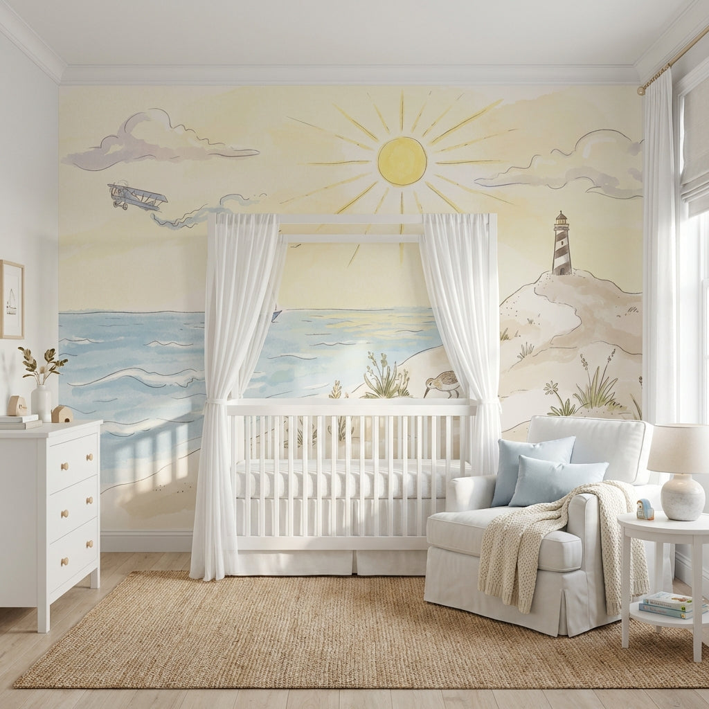 Sailboat Wallpaper Lighthouse Coastal Wall Mural