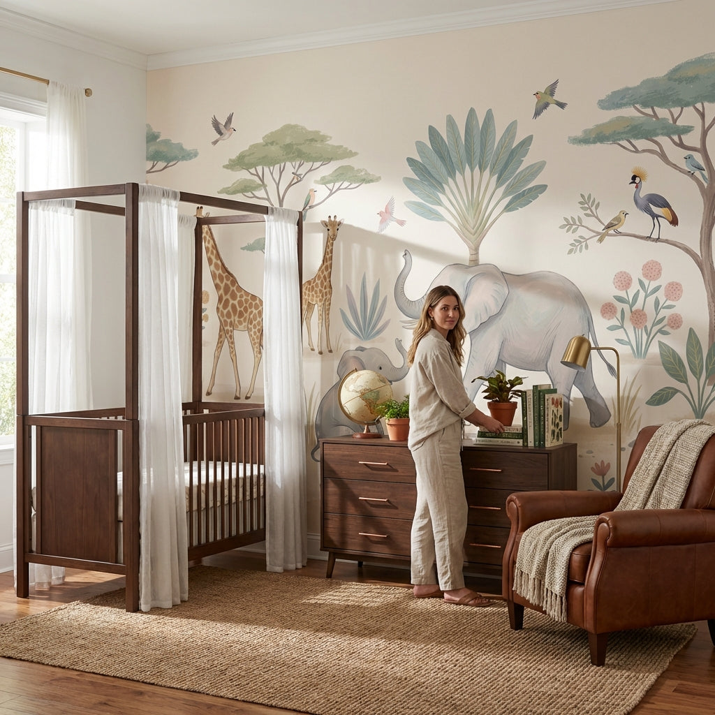 Safari Animals Wallpaper Pastel Nature Wall Mural