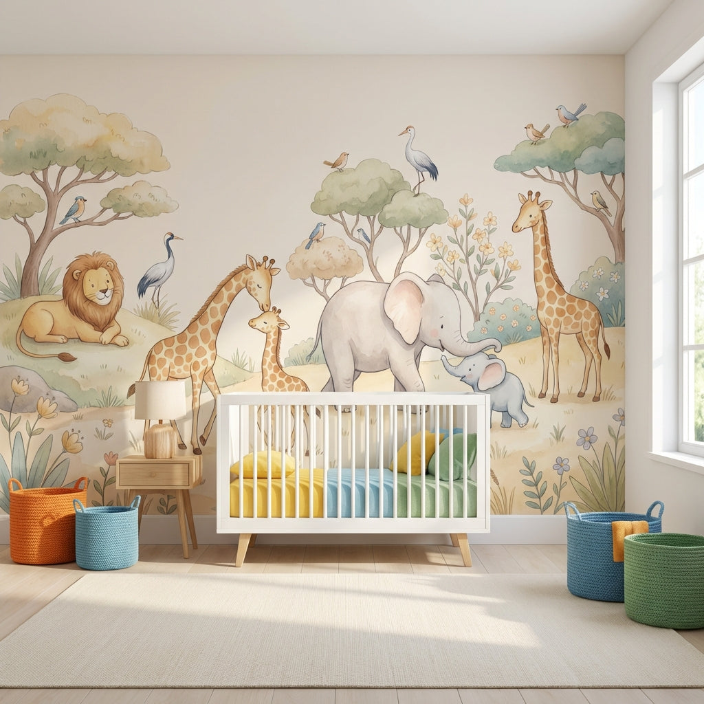 Playful Wallpaper Safari Pastel Wall Mural