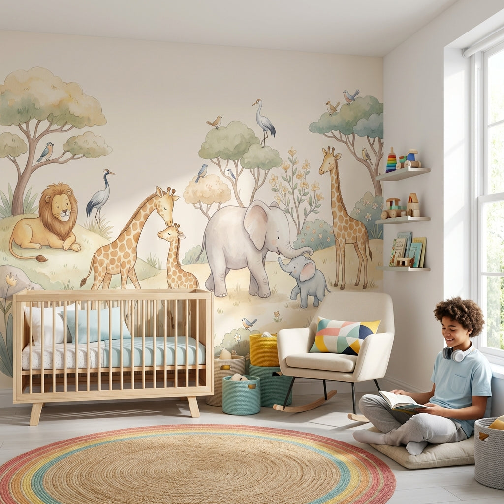 Playful Wallpaper Safari Pastel Wall Mural