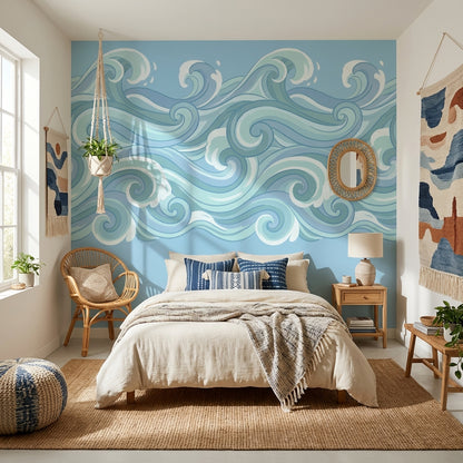 Waves Wallpaper Ocean Abstract Wall Mural