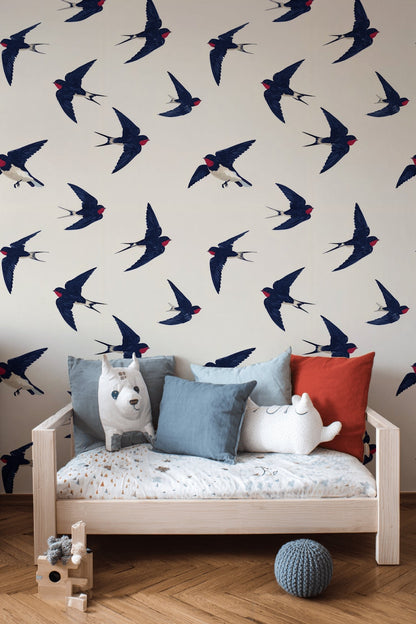 Swallows Wallpaper Birds Removable Minimalist Wall Art