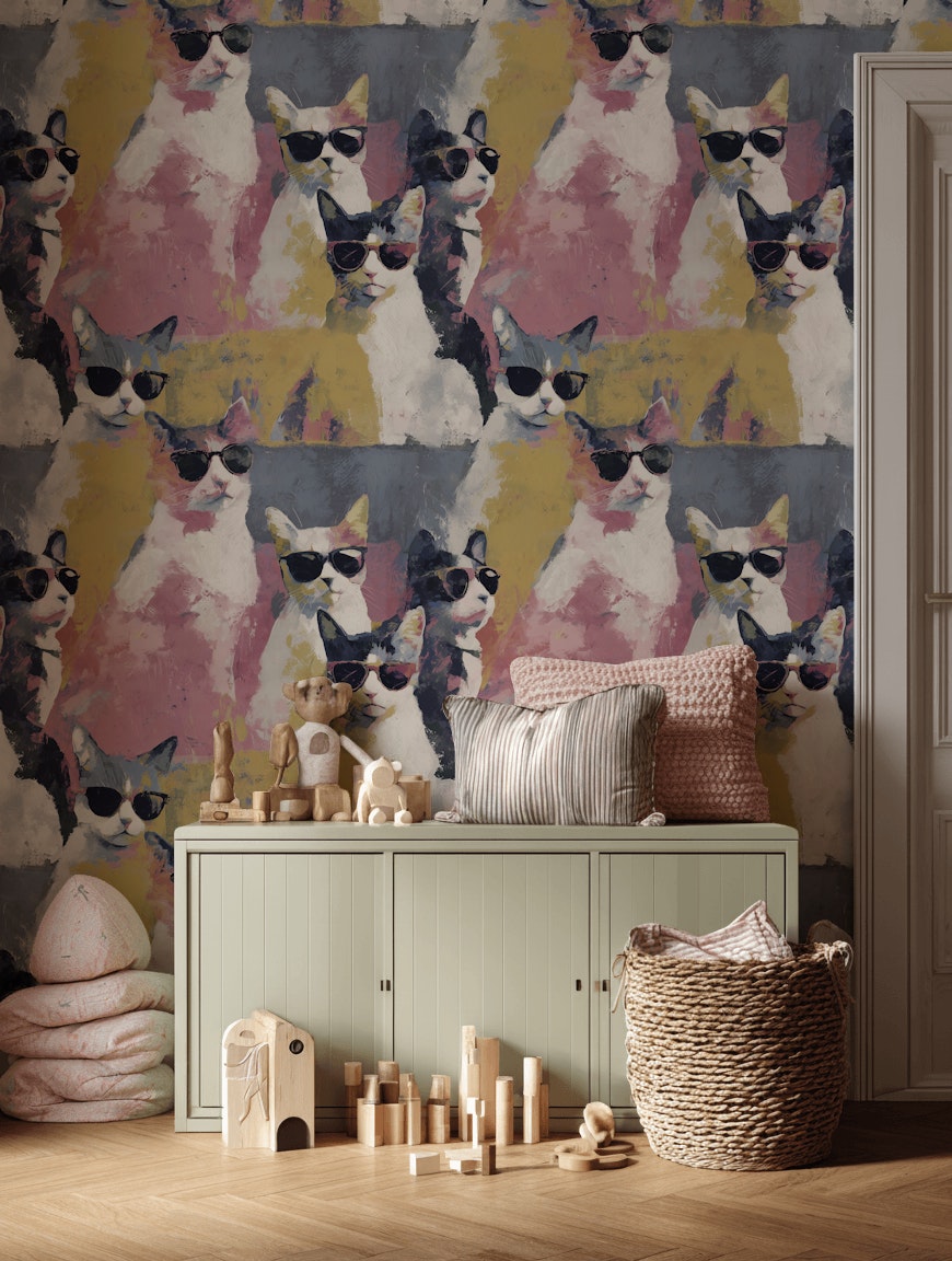 Cats Wallpaper Sunglasses Whimsical Mural