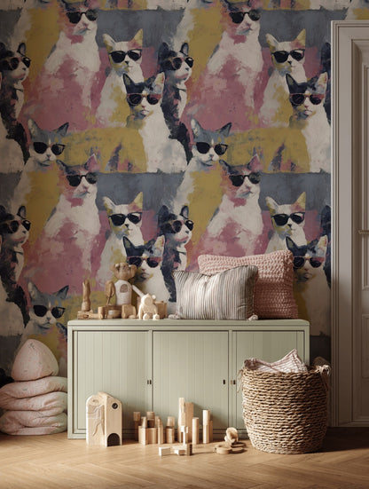 Cats Wallpaper Sunglasses Whimsical Mural