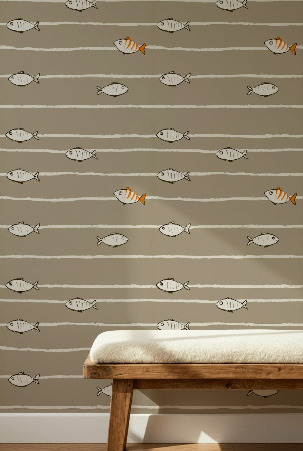 Fish Wallpaper Striped Contemporary Decorative Mural